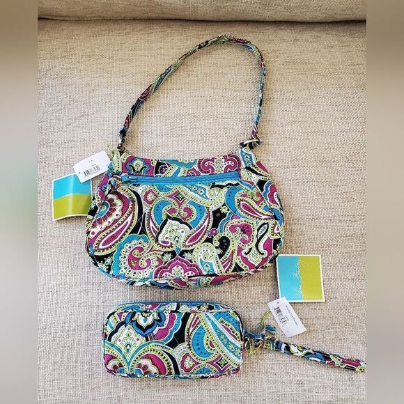 Vera Bradley Zoe Silk Paisley Shoulder Bag & Wristlet - Picture 1 of 13